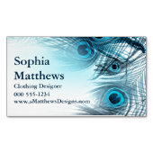 Carte De Visite Magnétique Plumes bleues modernes de paon (devant)