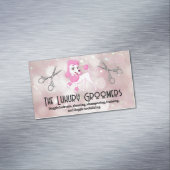 Carte De Visite Magnétique Poodle rose | Ciseaux de salon | Bokeh (In Situ)