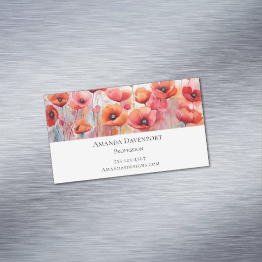 Carte De Visite Magnétique Poppies d'aquarelle rouge dans un champ (In Situ)