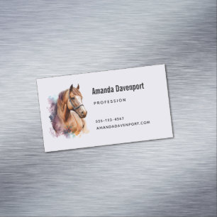 Carte De Visite Magnétique Portrait de tête de cheval brun à l'aquarelle