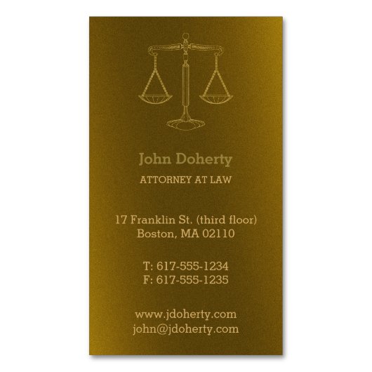 Carte De Visite Magnétique Procureur | Parfait échelle dorée de la justice (devant Vertical)