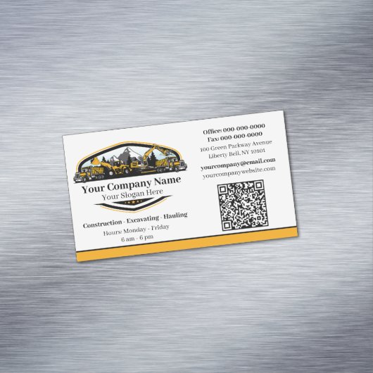 Carte De Visite Magnétique Professional Heavy Equipment Construction Company  (In Situ)