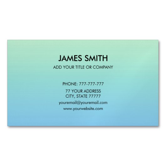 Carte De Visite Magnétique Professionnel Gradient Pale Green Blue (devant)