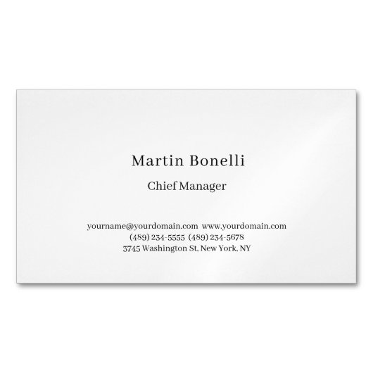 Carte De Visite Magnétique Professionnel Unique Classique Simple Blanc (devant)