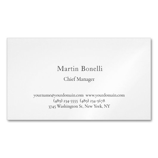 Carte De Visite Magnétique Professionnel Unique Classique Simple Blanc (devant)