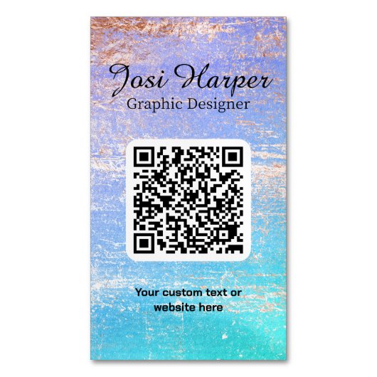 Carte De Visite Magnétique QR Code Turquoise Purple Gold personnalisé (devant Vertical)