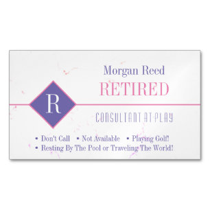 Carte De Visite Magnétique Retraité drôle, marbre rose, cadeau rose et violet