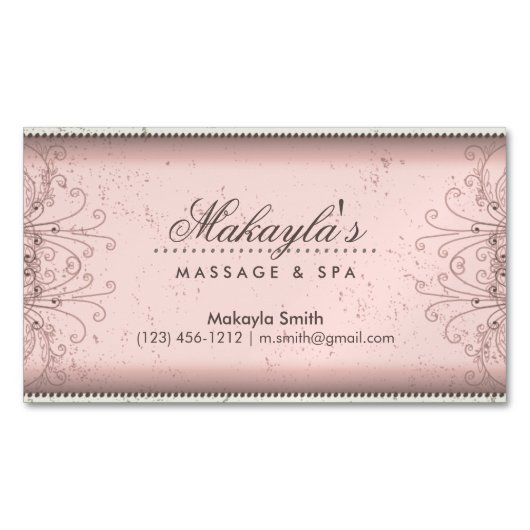 Carte De Visite Magnétique Rétro chic moderne élégant de damassé florale de (devant)