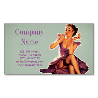 Carte De Visite Magnétique rétro pin's Girl Hair Maquillage Artiste Cosmetolo