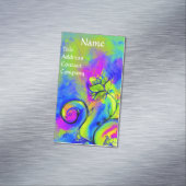 CARTE DE VISITE MAGNÉTIQUE ROSE BLEU JAUNE VERT VERT WHIMSICAL FLEURS (In Situ)