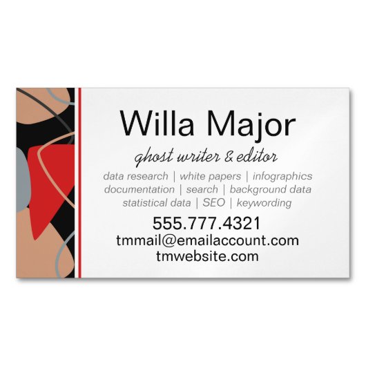 Carte De Visite Magnétique Rouge dramatique, noir, beige Écrivains Abstraits (devant)