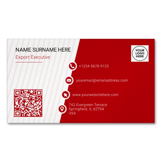 Carte De Visite Magnétique Rouge Simple Formel Code QR Moderne (devant)