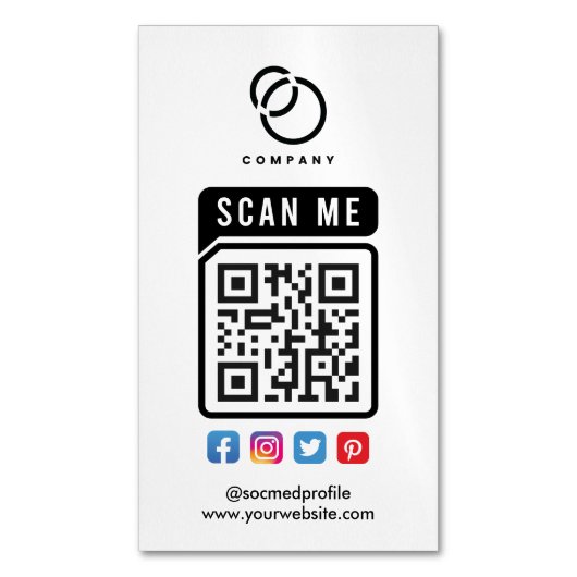 Carte De Visite Magnétique Scan ME QR Code Social Media Logo Modern Simple (devant Vertical)