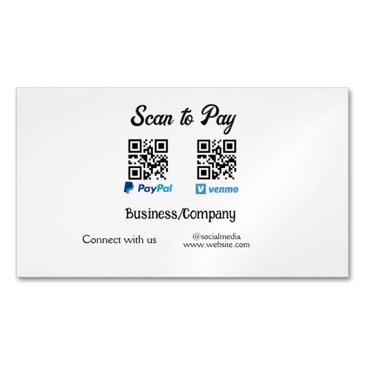 Carte De Visite Magnétique Scanner pour payer le code q r paypal venmo ajoute (devant)
