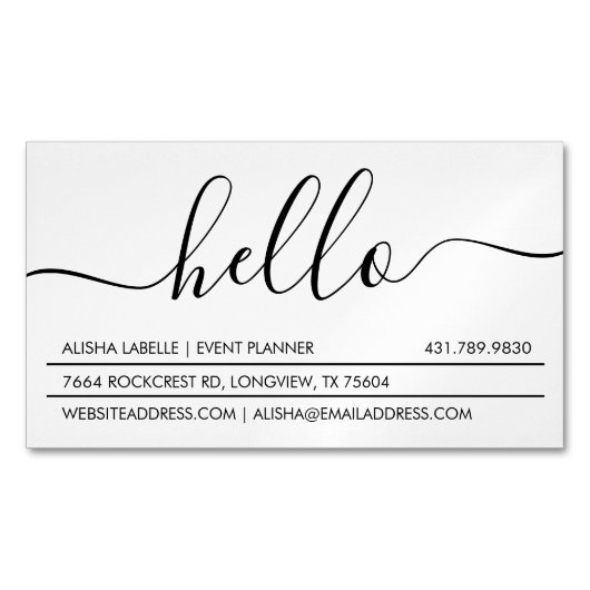 Carte De Visite Magnétique Script Hello | Blanc minimal moderne et élégant (devant)