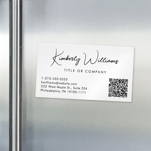 Carte De Visite Magnétique Script minimal QR Code Professionnel