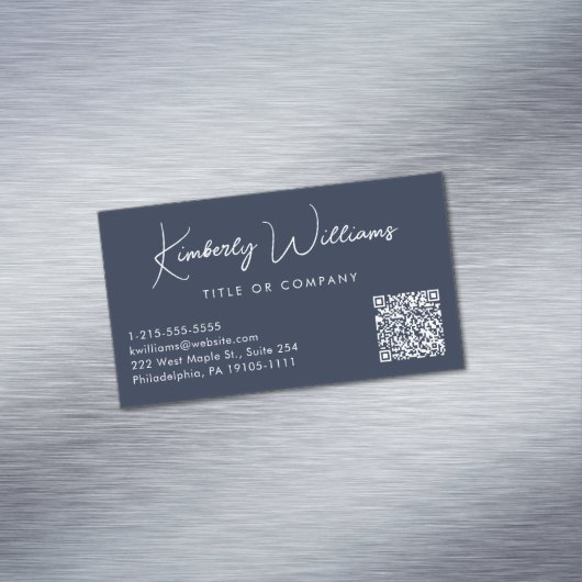 Carte De Visite Magnétique Script minimal QR Code professionnel bleu (In Situ)