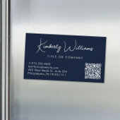 Carte De Visite Magnétique Script minimal QR Code professionnel bleu