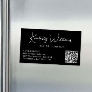 Carte De Visite Magnétique Script minimal QR Code professionnel noir