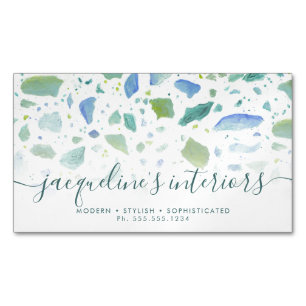 Carte De Visite Magnétique Script moderne Terrazzo Motif Aqua Blue Green
