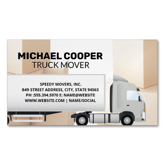Carte De Visite Magnétique Semi Truck | Movers | Moving Boxes (devant)