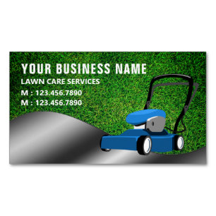 Carte De Visite Magnétique Service de jardinage tondeuse à gazon bleu coupe d