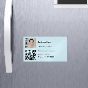 Carte De Visite Magnétique Service de nettoyage bleu clair photo code QR