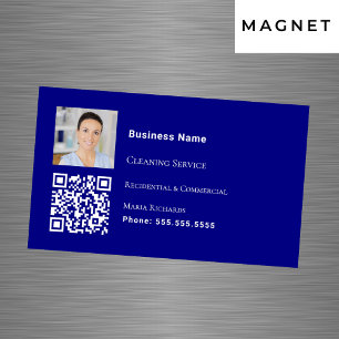 Carte De Visite Magnétique Service de nettoyage bleu marine photo code QR