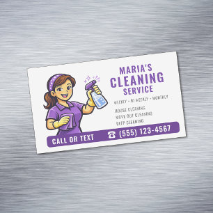 Carte De Visite Magnétique Service de nettoyage de maison Purple Maid