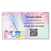 Carte De Visite Magnétique Service de nettoyage holographe rose code QR (devant)