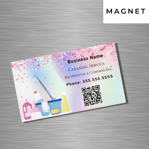 Carte De Visite Magnétique Service de nettoyage holographe rose code QR