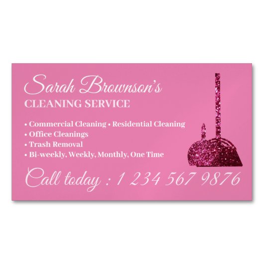 Carte De Visite Magnétique Service Janitorial Lux Pink Glitz (devant)