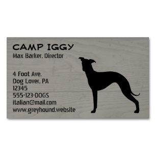 Carte De Visite Magnétique Silhouette de chien gris italien Style bois