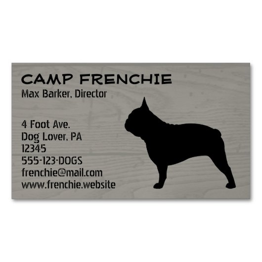Carte De Visite Magnétique Silhouette | Frenchie Dog Rustic (devant)