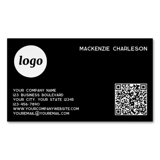 Carte De Visite Magnétique Simple Logo and QR Code (devant)