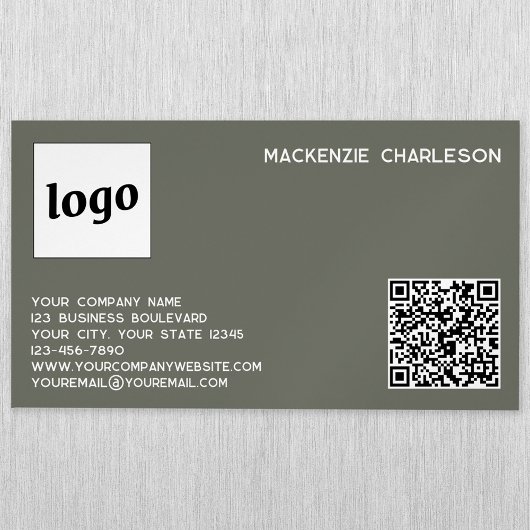 Carte De Visite Magnétique Simple Logo et Code QR Vert Sauge