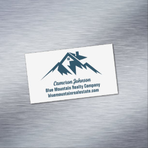 Carte De Visite Magnétique Société Immobilière de Montagne Bleu Blanc Personn