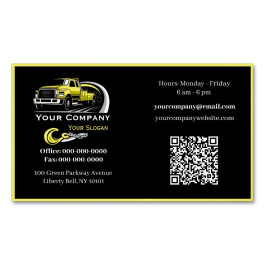 Carte De Visite Magnétique Société professionnelle de remorquage, service de  (devant)