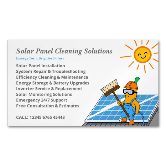 Carte De Visite Magnétique Solar Panel Cleaning Services Mascot Cartoon (devant)