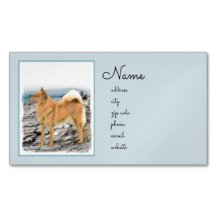Carte De Visite Magnétique Spitz finlandais à Seashore Peinture - Chien Art