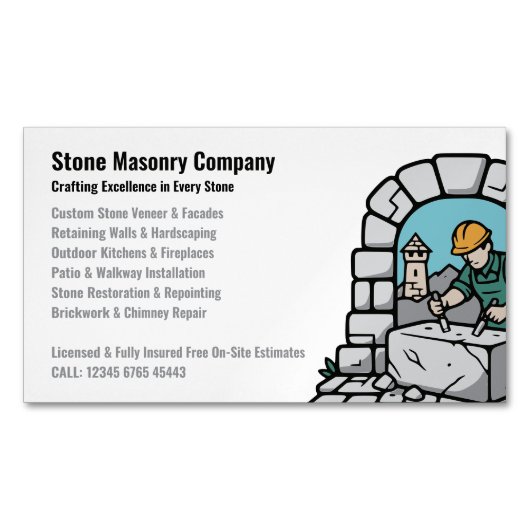 Carte De Visite Magnétique Stone Masonry Company Services Logo (devant)