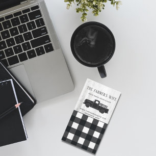 Carte De Visite Magnétique Style agricole Buffle noir blanc Plaid Bois