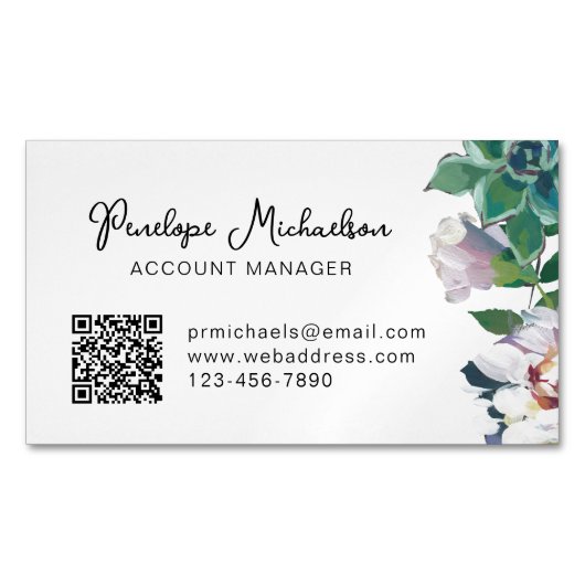 Carte De Visite Magnétique Succulent botanique avec un joli script et code QR (devant)