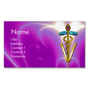 Carte De Visite Magnétique SYMBOLE VÉTÉRINAIRE DE CADUCE D'OR / Fuchsia Purpl