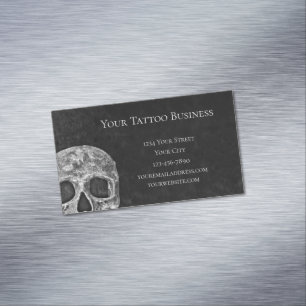Carte De Visite Magnétique Tête de crâne gothique Boutique de tatouage noir
