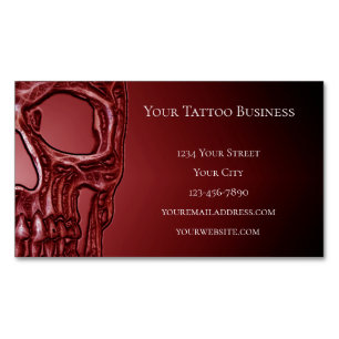 Carte De Visite Magnétique Tête de crâne gothique Rouge noir brillant Bouti