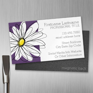 Carte De Visite Magnétique Texte personnalisé marguerite mauve et jaune