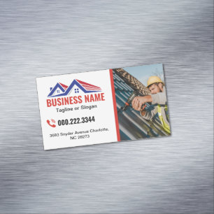 Carte De Visite Magnétique Toit Rouge Bleu Maison Construction Photo