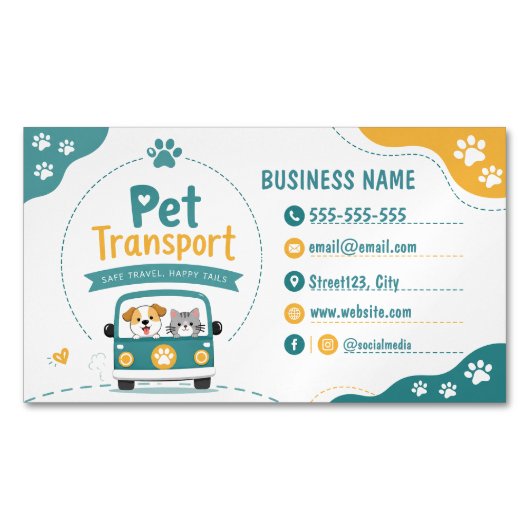 Carte De Visite Magnétique Transport de animaux de compagnie mignon avec code (devant)