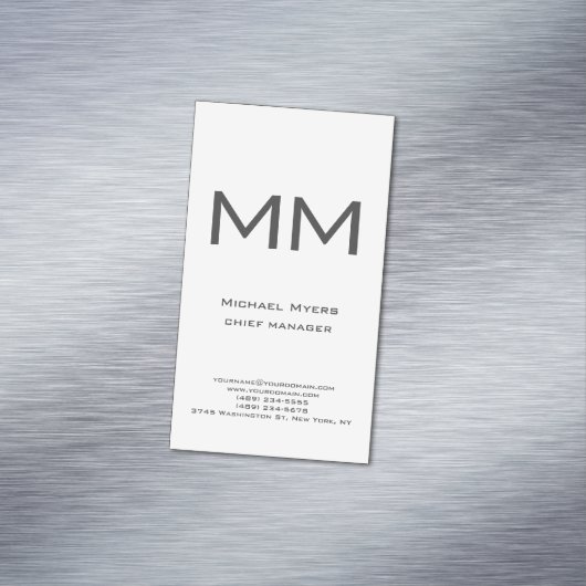 Carte De Visite Magnétique Unique plain simple black & white monogram (In Situ)